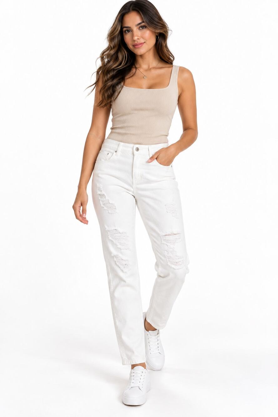 AFRM Women’s White Distressed Boyfriend Jeans Size 26 Ripped Denim